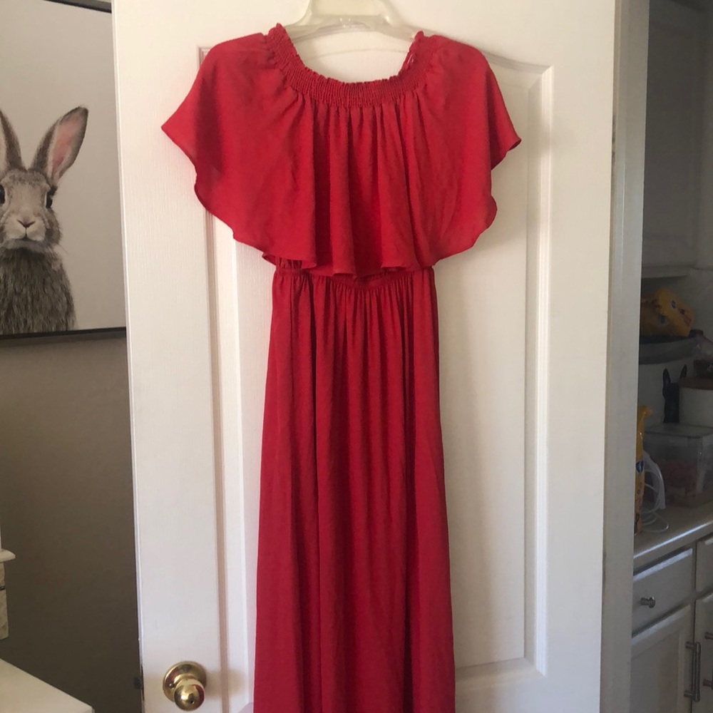 Red off shoulder show me your mumu maxi